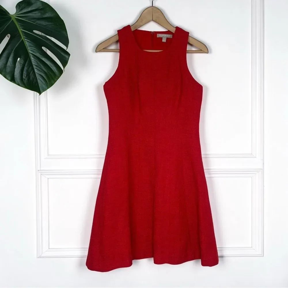 Banana Republic Red Textured Tweed Fit & Flare Dress